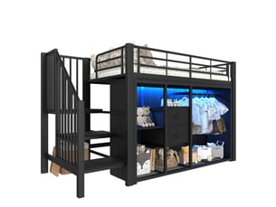 Lit mezzanine 90x200 cm <strong>MERAX</strong> <strong>lit enfant noir</strong> coloris noir