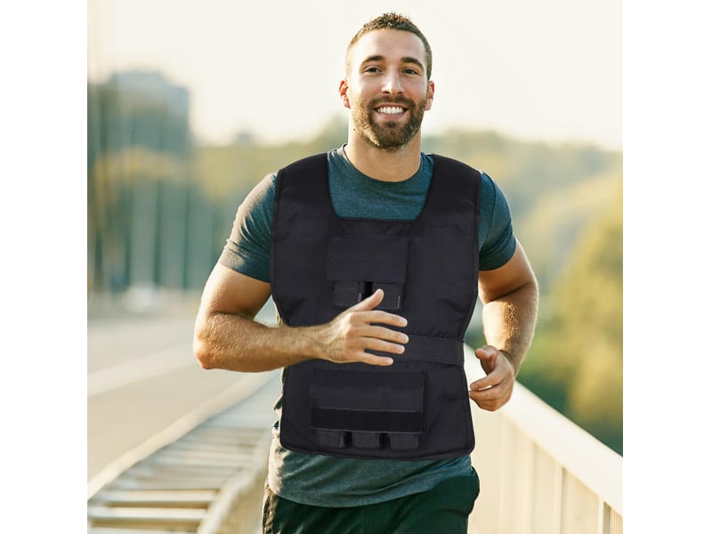Veste légère lesté réglable 20 kg en tissu oxford noir, 20 poids amovibles, 36 x 52 x 5 cm pour fitness et entraînement - Conforama B