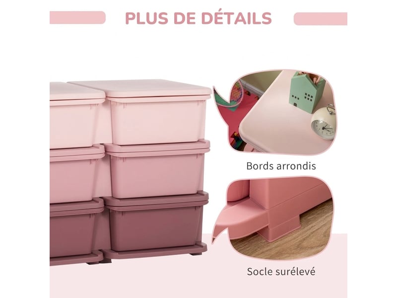  Meuble de rangement pour jouets enfant avec 6 tiroirs amovibles en plastique rose – commode et organisateur de chambre d'enfant avec assise et coins arrondis (75 x 37 x 56,5 cm)  - Conforama C
