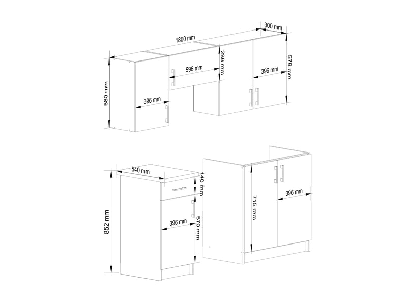  Ensemble de cuisine akord lima 1.8m blanc 180 cm 7 portes 1 tiroir façade chêne sonoma 8 étagères 180x44,5x203 cm LIMA 1.8m - Conforama D