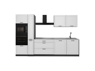 Vicco cuisine, blanc campagneanthracite, 310cm plan de travail marbre
