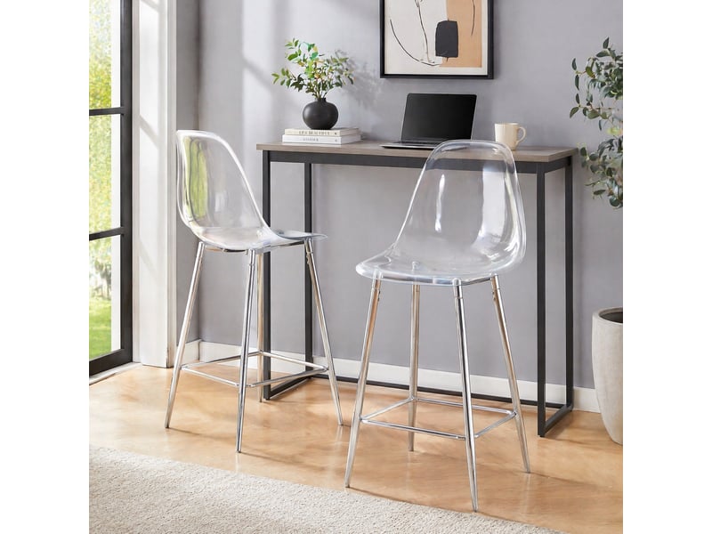  Tabouret de bar lot de 2 avec repose-pieds et design transparent, en plastique argent  - Conforama C
