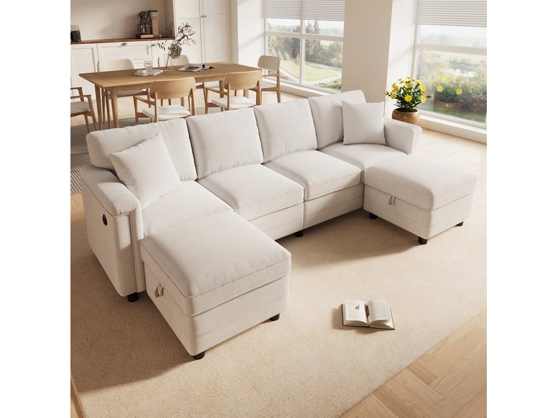  Canapé modulable en l ou u avec 2 poufs de rangement homvra  - Conforama D