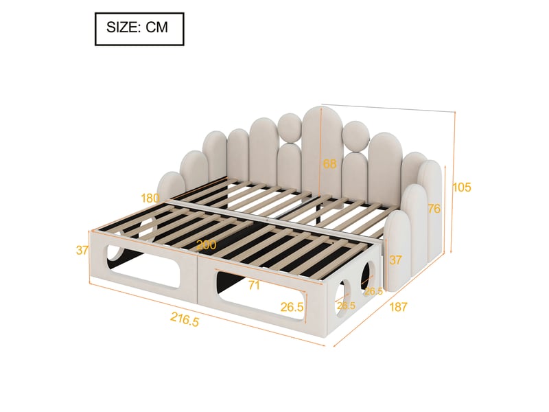 Lit canapé 2-en-1 velours beige 180x200 cm avec couchage intégré pour animal - Conforama C