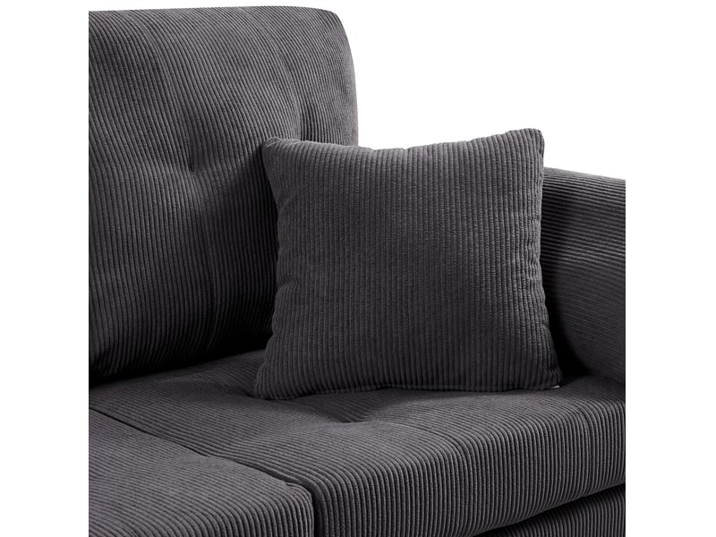 Canapé 4 places 250x70x87 cm avec pouf amovible en velours côtelé gris foncé - Conforama D