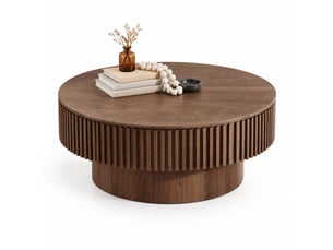 Table basse ronde 75x75x35 cm en mdf plaqué bois, coloris noyer