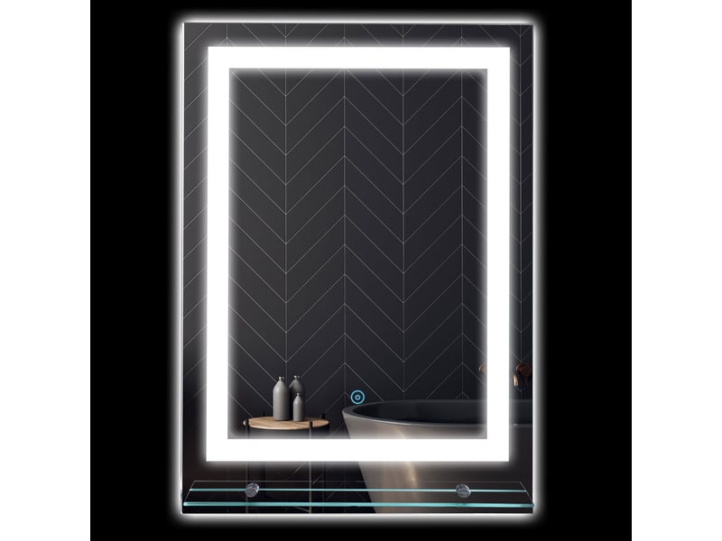 Miroir rond lumineux led de salle de bain 80 cm mural avec éclairage 3 couleurs tactile interrupteur 46w blanc argent - Conforama D