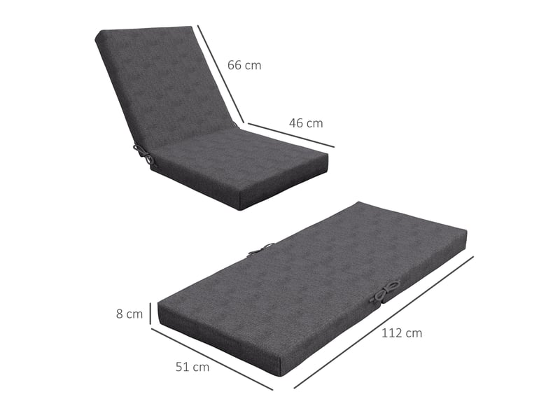  Lot de 2 coussins d'extérieur pour fauteuil chaise à dossier avec attaches rembourrage 8 cm, 112l x 51l cm, gris foncé  - Conforama E