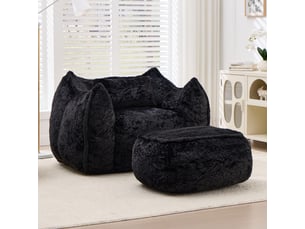 Fauteuil poire géant 123x157x73 cm avec coussin et repose-pieds noir