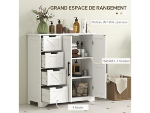 Meuble de salle de bain, meuble de rangement, avec 4 tiroirs, 1 placard, pour petits espaces, blanc, 81,2 x 30 x 83,8 cm