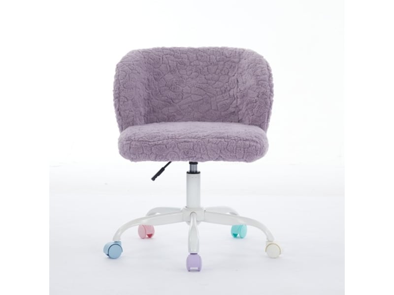  Chaise de bureau fille, fausse fourrure de lapin, pivotante et réglable, mignonne et moelleuse, roulettes colorées silencieuses, rembourrée, pour chambrebureaudortoir, violet  - Conforama A