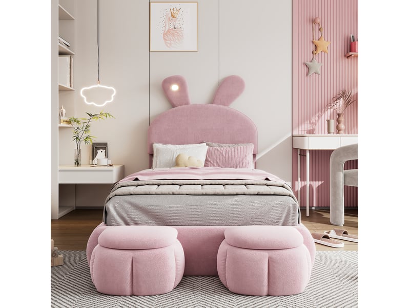  Lit avec rangement rembourré 90x200cm coloris rose led lit enfant rose - Conforama D