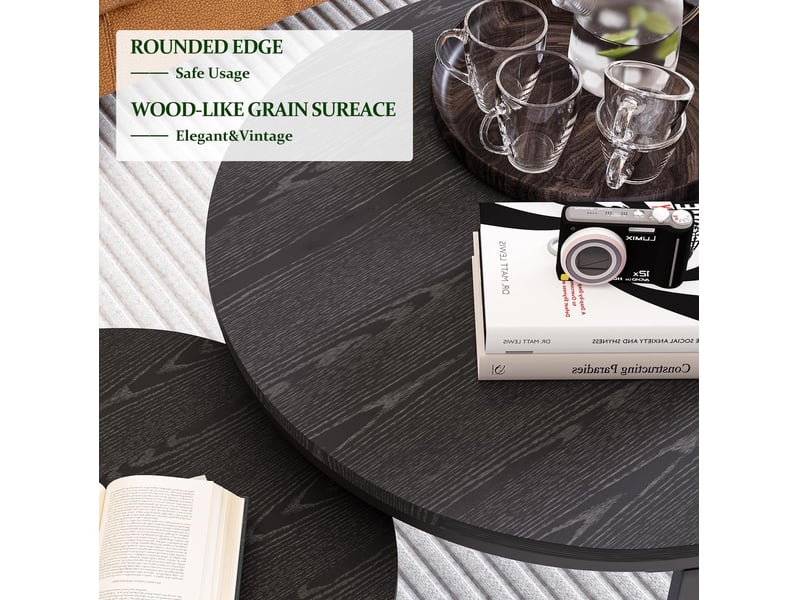  Tables basses rondes gigognes 70x48 cm style industriel métal noir antique  - Conforama E