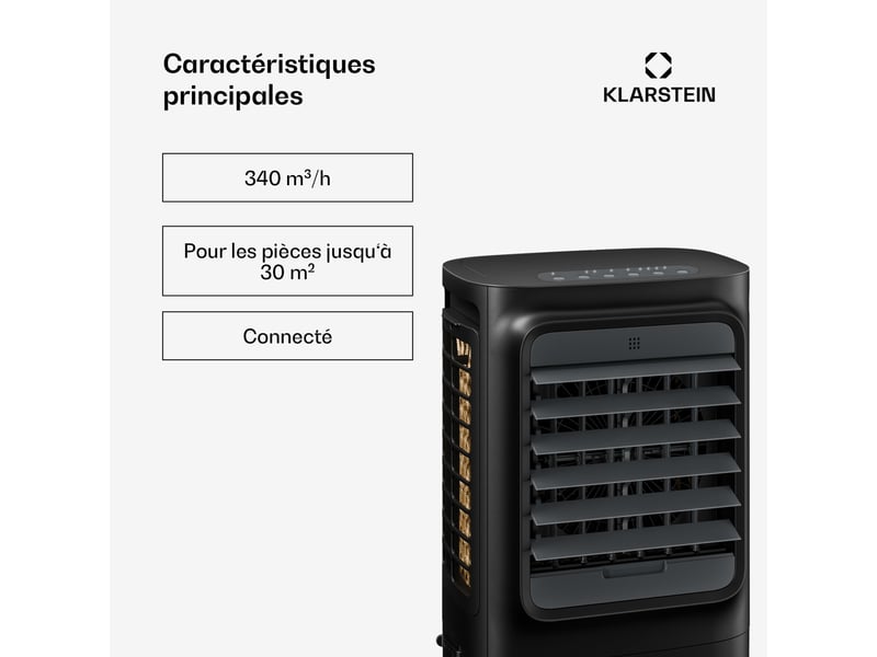 Klarstein breezcube rafraîchiseur d'air connecté à eau 340 m³h 30 m² 3 modes 50 w noir - Conforama B