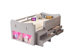 Lit avec rangement 90x200 cm <strong>DZMDIP</strong>  <strong></strong> coloris gris