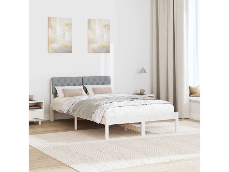 Lit double- lit adulte - cadre de lit avec tête de lit blanc et gris clair 120 x 190 cm - Conforama C