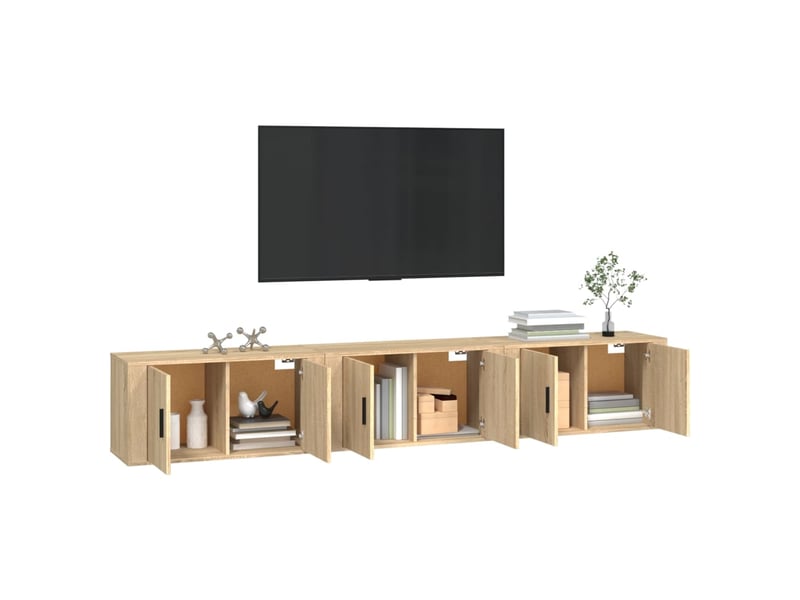  Lot de 3 meuble tv mural, meuble tv suspendu chêne sonoma 80x34,5x40 cm  - Conforama C