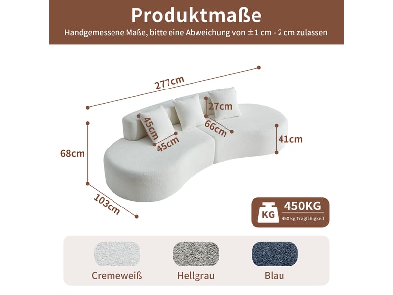  Canapé d'angle modulable 3 places forme incurvée  - coussins inclus, velours - blanc  - Conforama D