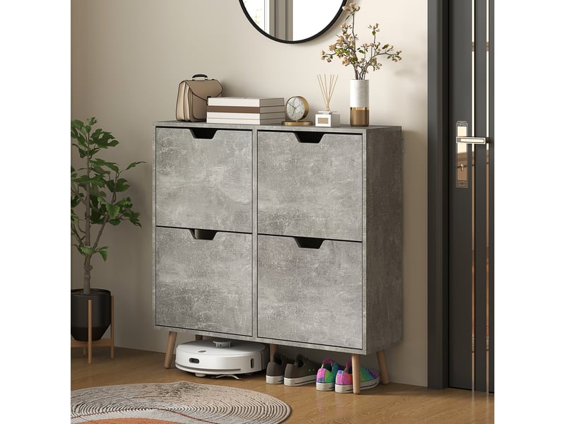  Meuble à chaussures gris avec 4 tiroirs basculants sur 2 niveaux pour 16 paires en bois 95x26x95 cm  - Conforama B