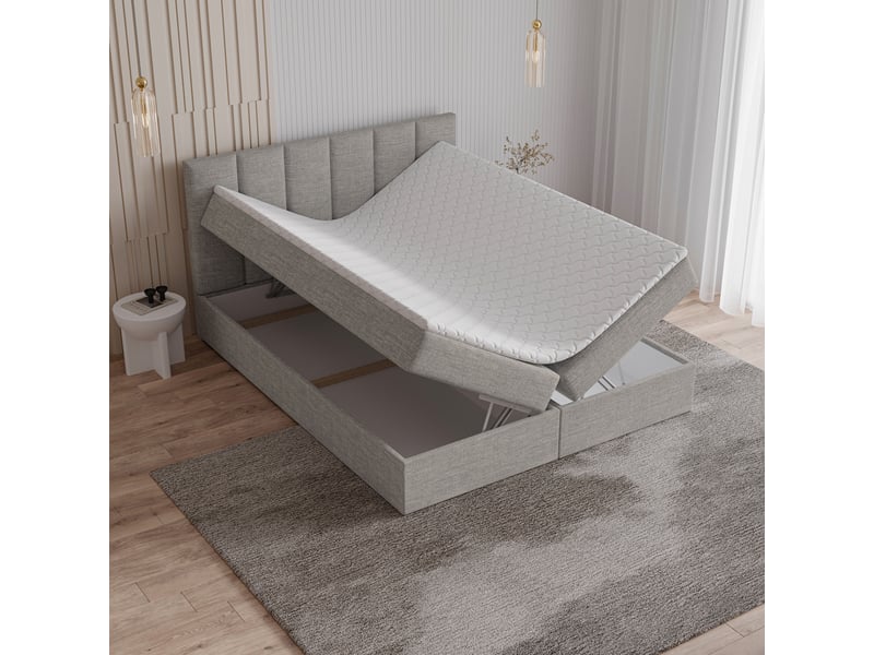  Boxspring meril 200x200 cm, lit complet avec matelas, gris  - Conforama C