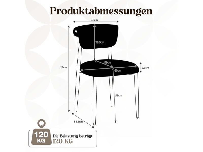  Lot de 4 chaises de salle à manger en tissu gris, sans accoudoirs, style moderne  - Conforama C