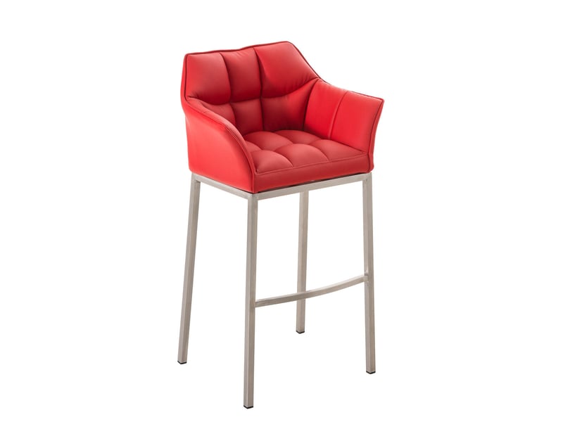  Tabouret de bar x1 en similicuir rouge avec structure en métal finition acier inoxydable hauteur d'assise 83 cm 10_0000987  - Conforama A
