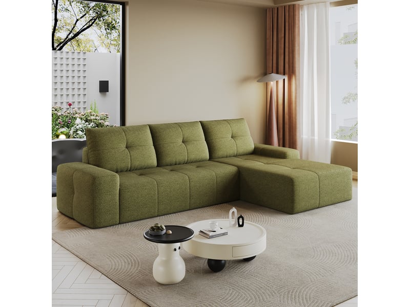  Canapé d’angle 3 places en tissu vert olive, 262x172x82 cm  - Conforama W