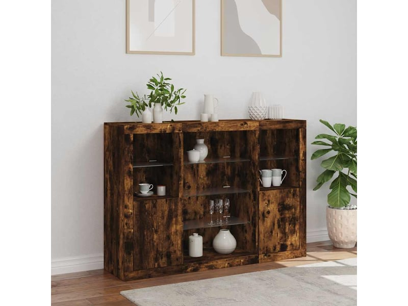  Buffets avec lumières led 3 pcs - bahut - meuble de rangement chêne fumé bois d'ingénierie  - Conforama D