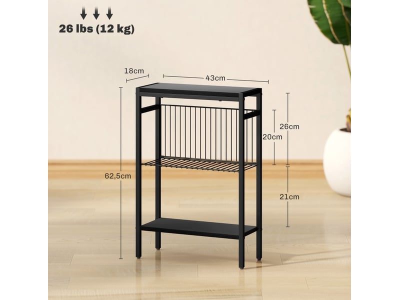  Table d'appoint à 3 étagères, pieds réglables, style industriel, en acier et panneaux noirs, 43 × 18 × 62,5 cm  - Conforama C