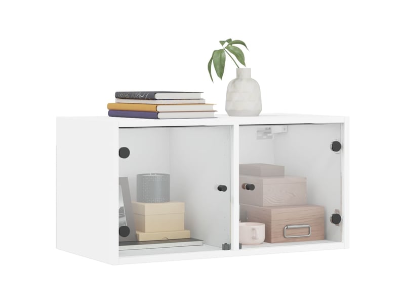  Armoire murale salon, meuble de rangement avec portes en verre blanc 68,5x37x35 cm  - Conforama D