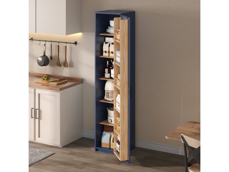  Armoire de cuisine haute bleue, meuble de rangement étroit 40x40 cm avec étagères réglables, hauteur 183 cm pour salon et salle de bain.  - Conforama E
