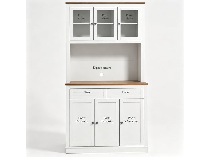  Armoire de cuisine avec étagères ouvertes, blanc et chêne, 100 x 40 x 180 cm  - Conforama A