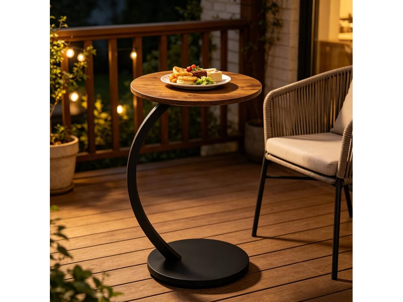  Table d'appoint ronde 40 x 40 x 65 cm en mdf et métal en forme de c noir et vintage chicfurn  - Conforama B