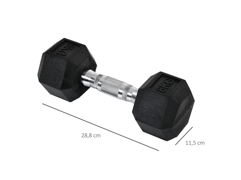 Lot de 2 haltères hexagonaux 2 x 6 kg noirs en métal, poignées antidérapantes pour entraînement - Conforama C