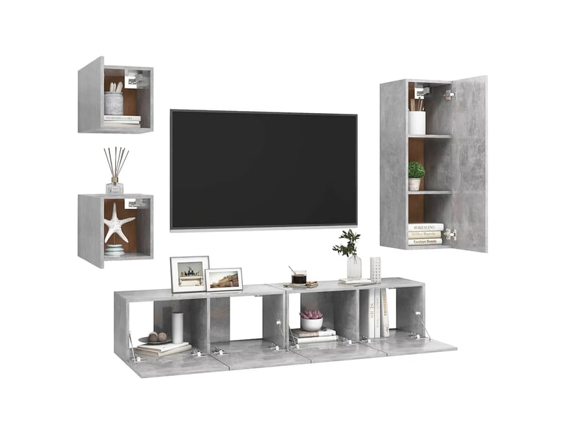  Ensemble de meubles tv 5 pcs gris béton bois d'ingénierie shl18152  - Conforama C