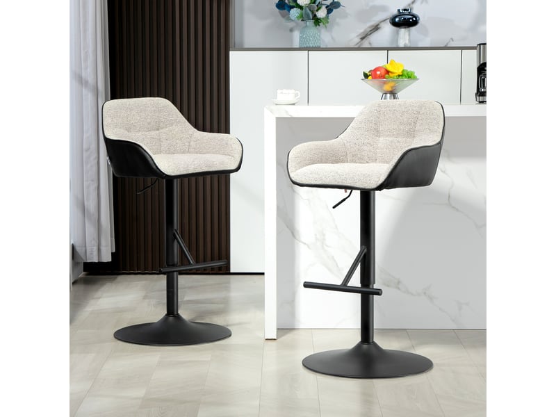  Lot de 2 tabourets rembourrés réglables en hauteur avec dossier et accoudoirs, 52,5 x 53 x 86,5-108 cm, noir et gris clair  - Conforama D