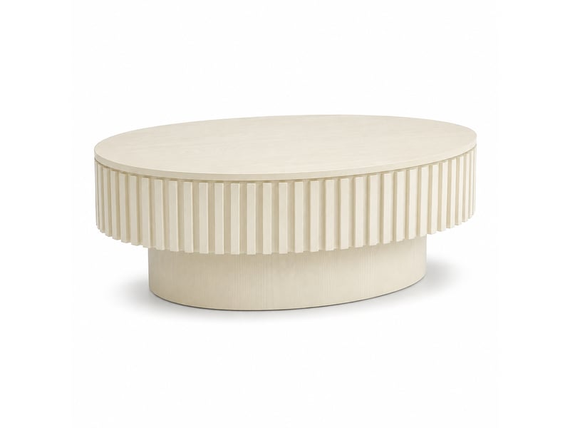 Table basse ovale,98x60x35 cm,avec rangement caché,mdf,crème - Conforama D