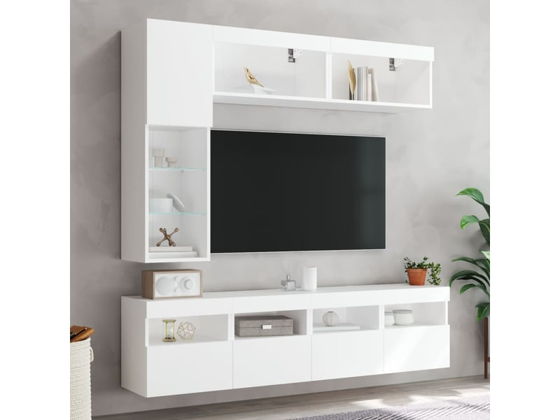 Ensemble de meubles tv - banc tv - meuble de rangement muraux 7 pcs avec lumières led blanc - Conforama D