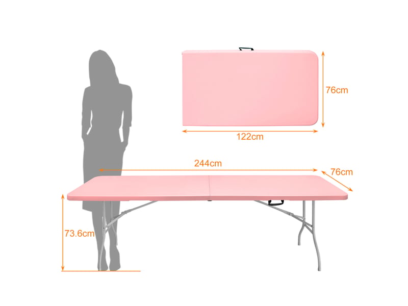 Table portable pliable lourde 243.9cm avec poignée, table pliante multi-fonction pour camping, pique-nique, fêtes intérieurextérieur, capacité 135kg (rose)  - Conforama B