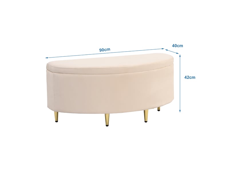  Lit capitonné en velours, 90 x 200 cm, lit en forme de coquillage avec pieds en fer doré, tête de lit réglable en hauteur, sommier à lattes en bois, avec banquette capitonnée et espace de rangement, beige  - Conforama D