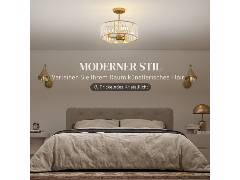  Plafonnier,39x39x32 cm,meulva,3 douilles e14,métal doré et cristal,puissance maximale supportée : 40 w,gold  - Conforama D
