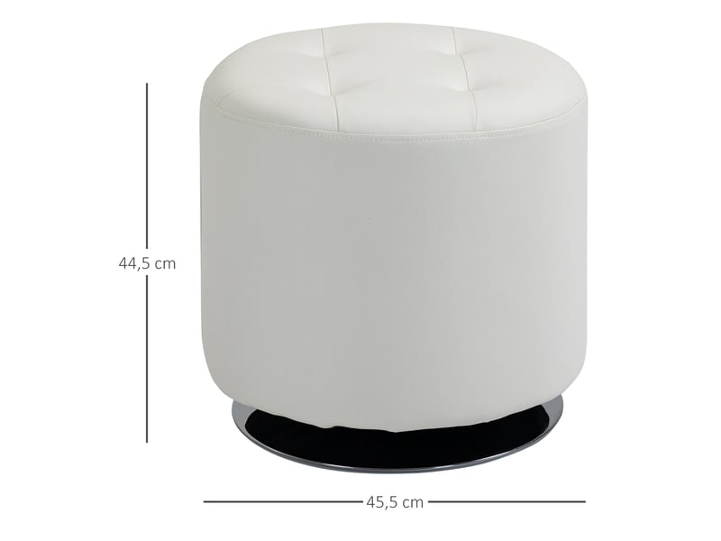  Repose pied salon pivotant à 360°, ottoman rond rembourré en pu avec base en acier, blanc,  45,5 x 44,5 cm  - Conforama C