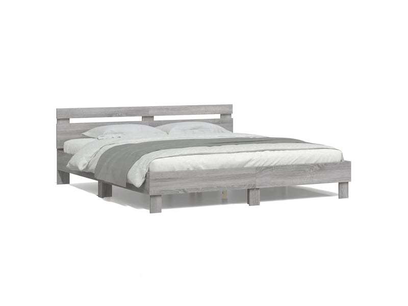 Lit double- lit adulte - cadre de lit avec led sans matelas sonoma gris 160x200 cm - Conforama D