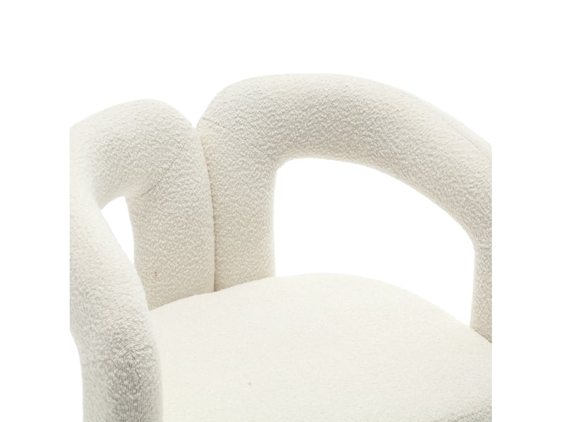 Fauteuil 67x55x74 cm, tournant à 360°, accoudoirs arrondis épais, coussin confortable, tissu en boucle, couleur beige  - Conforama E