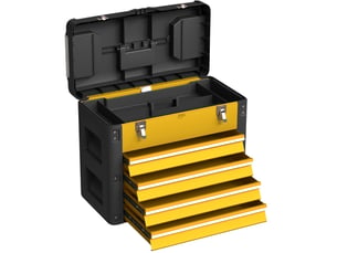 Boîte à outils vide 49,7x25,3x40,7 cm avec 4 tiroirs, métal, jaune