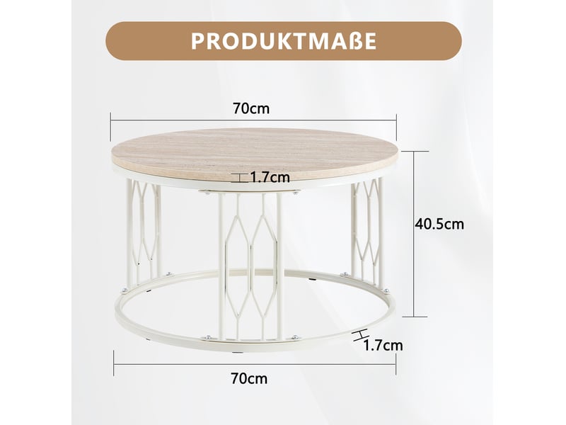  Table basse ronde avec plateau effet bois, structure en métal, base ouverte, pour salon, 70 × 40,5 cm  - Conforama D