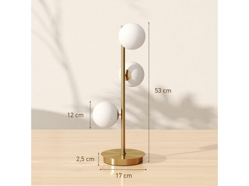  Lampe de table 24x24x53 cm trois globes métal doré  - Conforama E