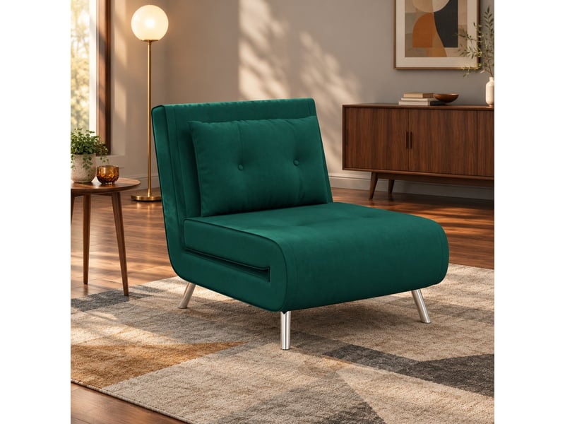 Fauteuil convertible ulevr 3 en 1 en lit simple, dossier 3 positions jusqu'à 180°, velours vert foncé, 77 x 88 x 83 cm  - Conforama D