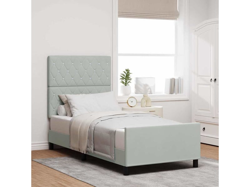  Lit simple, lit à ressorts avec tête de lit gris clair 90 x 190 cm velours shl44163  - Conforama B