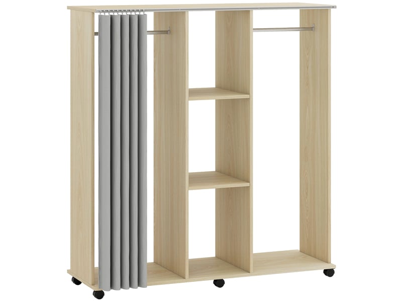  Armoire penderie meuble de rangement mobile 6 roulettes 120l x 40l x 128h cm en bois naturel  - Conforama B